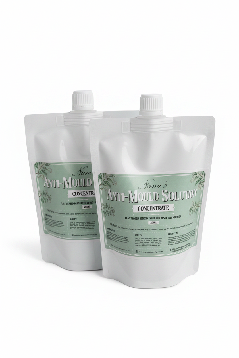Two Nana's Anti-Mould Concentrate pouches on white background